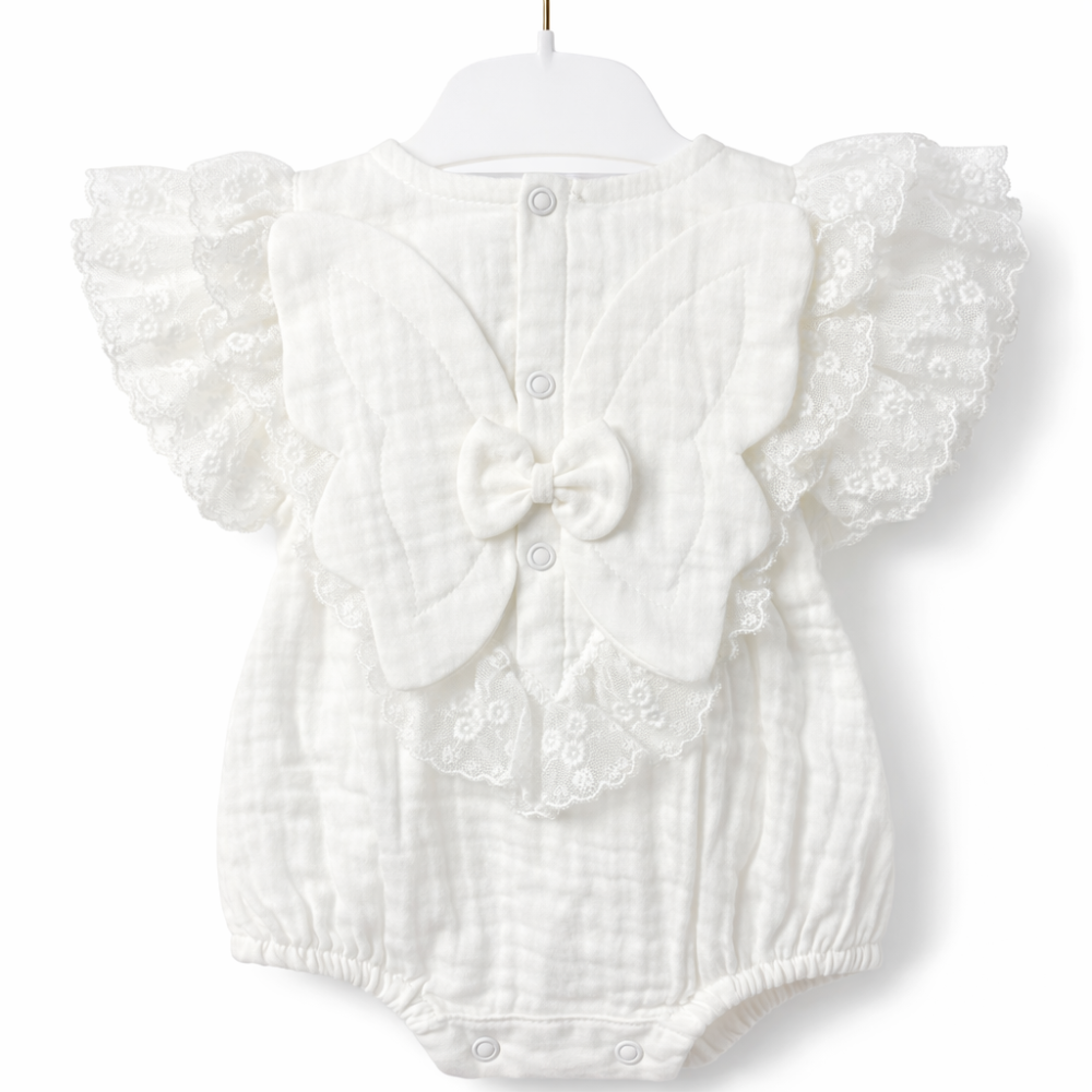 Body fetite alb din muselina cu dantela si fundite Kardesler [4]