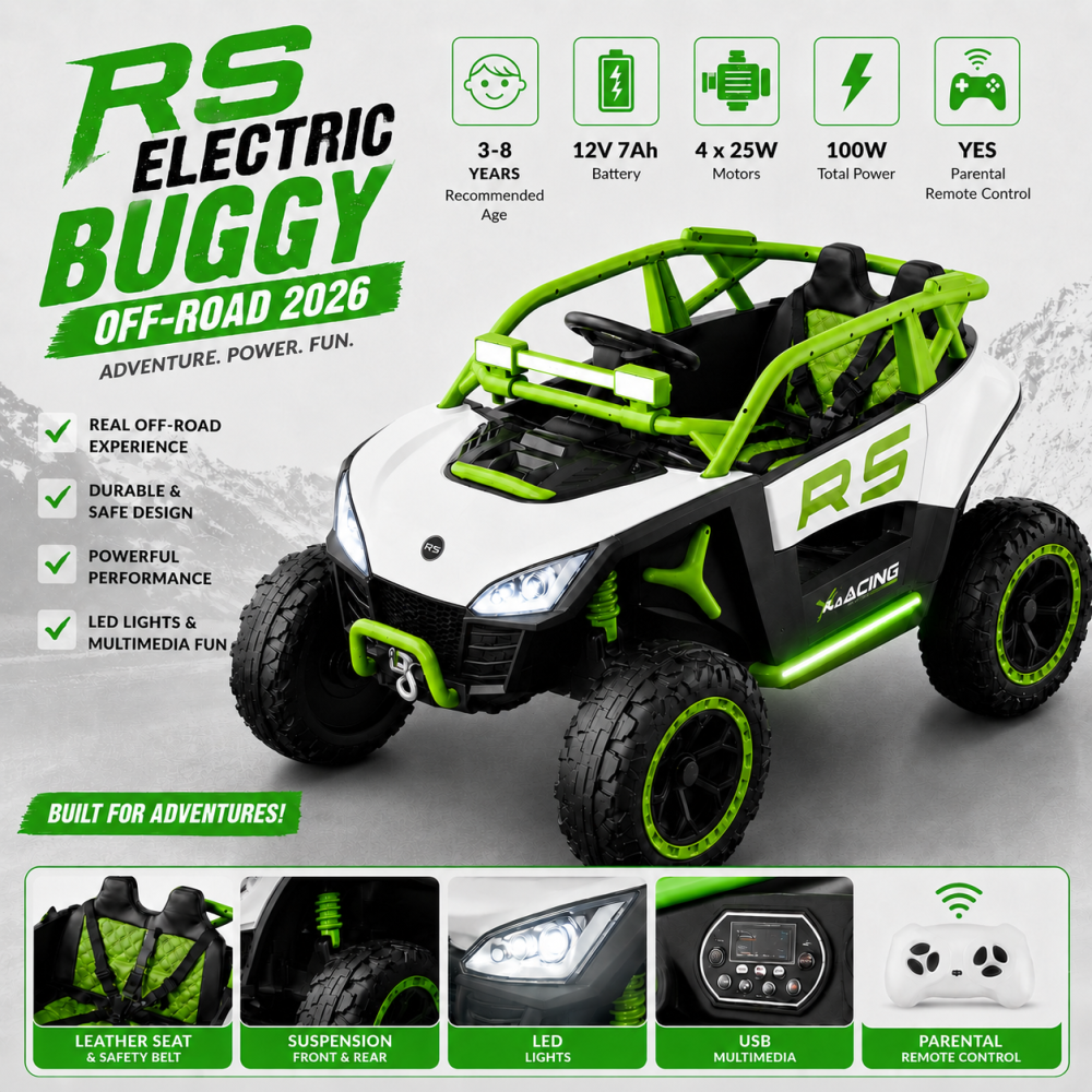 Buggy RS electric Off-Road pentru copii, 12V 7Ah, 4 motoare 25W, telecomanda parentala, USB, suspensii, VERDE, 1 loc, 3-8 ani [2]