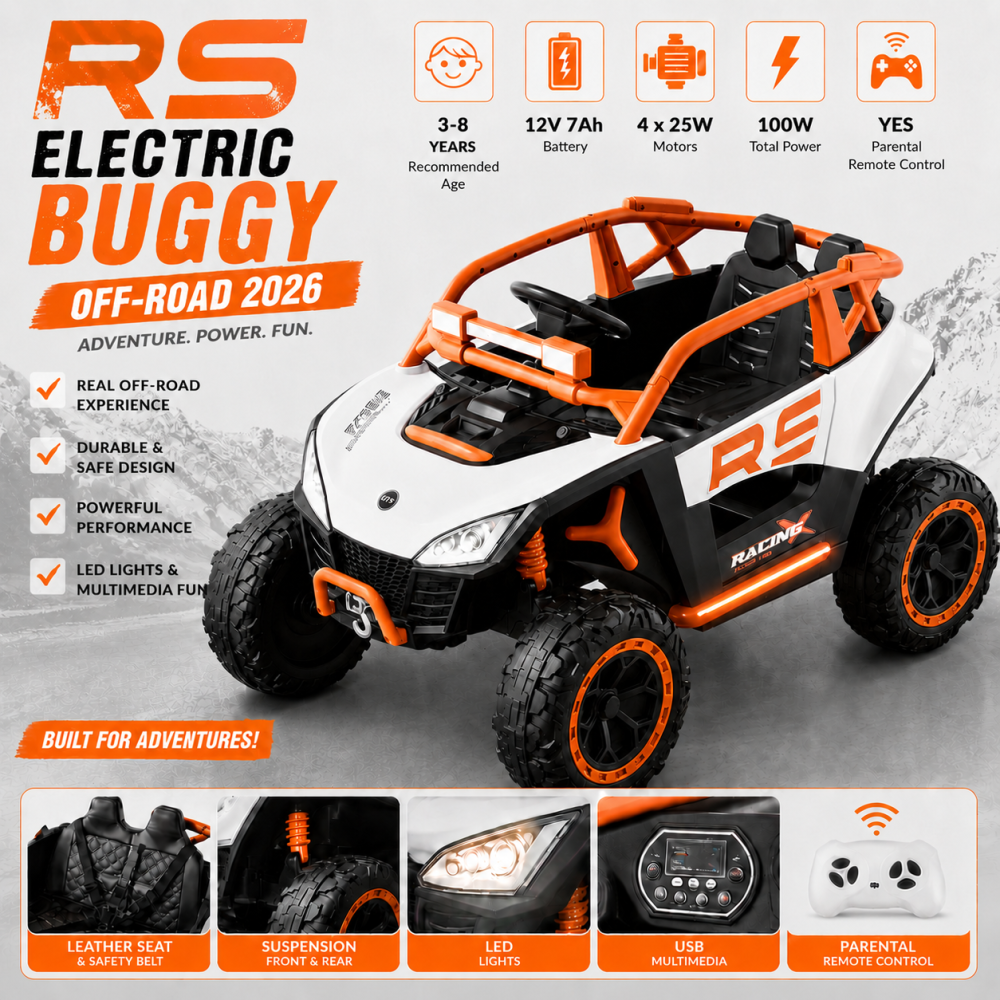 Buggy RS electric Off-Road pentru copii, 12V 7Ah, 4 motoare 25W, telecomanda, USB, suspensii, functie de balansare, portocaliu, 1 loc, 3-8 ani [2]