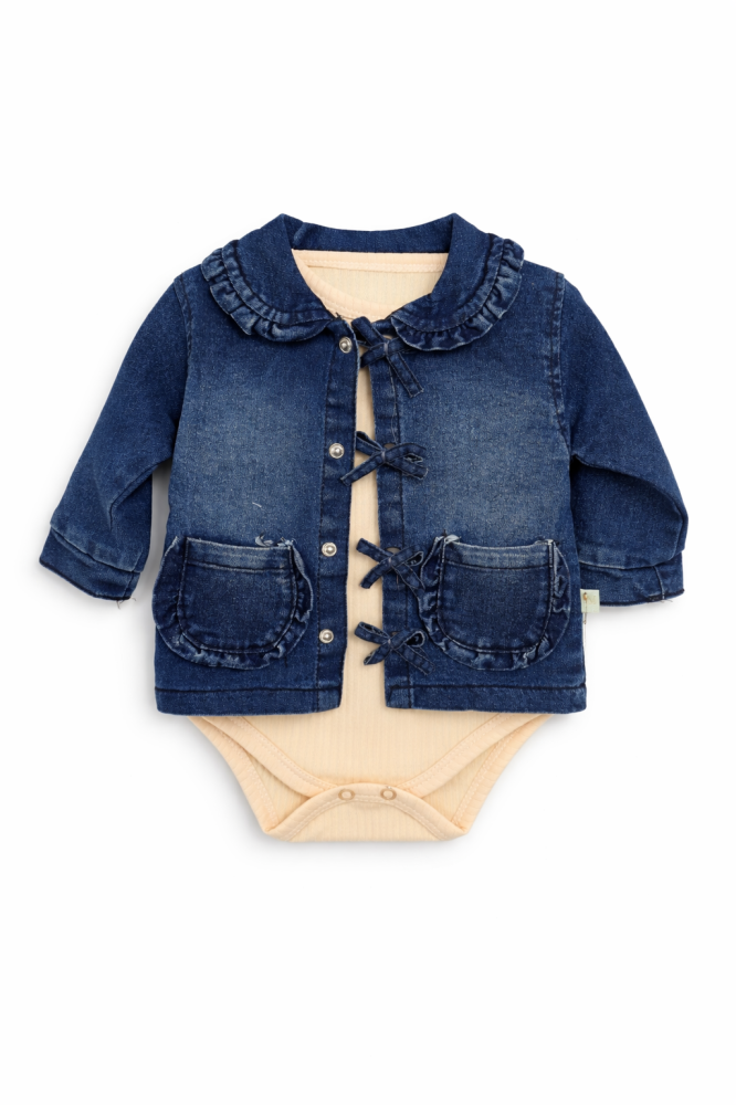 Set fetite 3 piese cu geaca denim body si pantaloni animal print Murat [3]