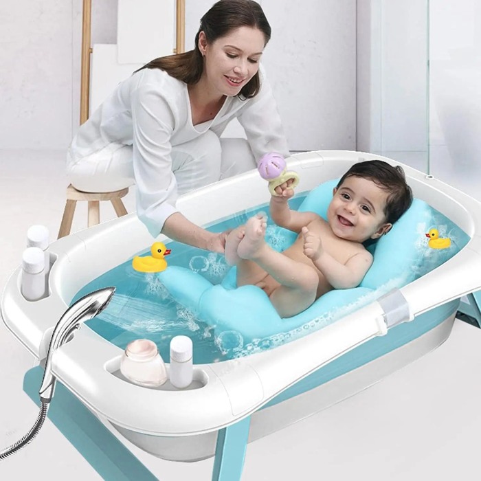 Cadita Mare Pliabila Albastra cu Termometru si Pernuta – pentru Bebelusi [3]