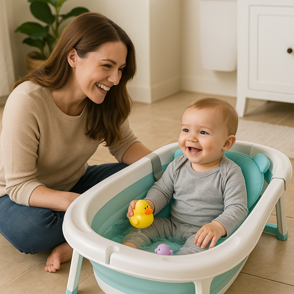 Cadita Pliabila pentru Bebelusi cu Perna si Termometru Digital – Albastru [8]