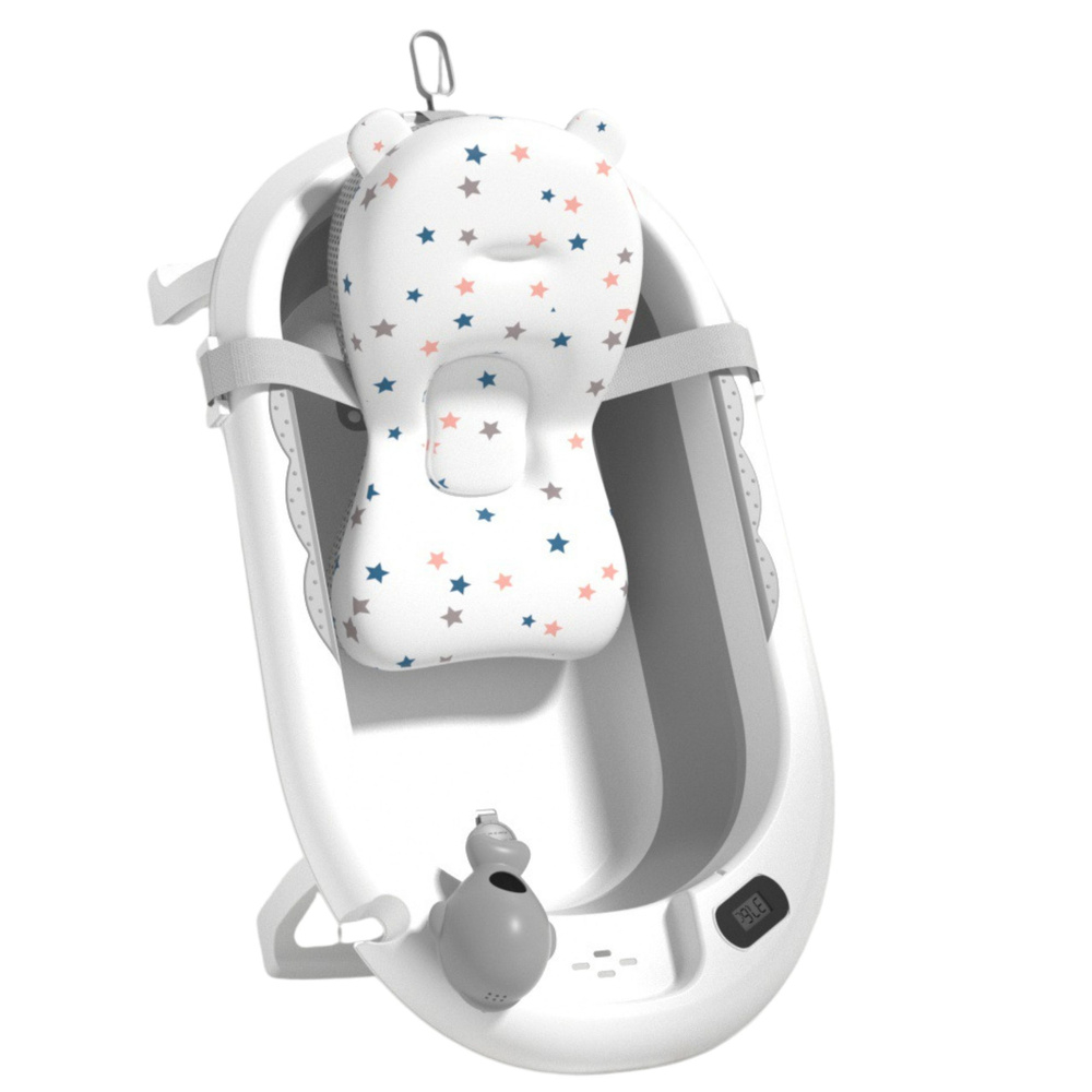 Cadita Pliabila pentru Bebelusi cu Termometru si Salteluta cu Stelute, Gri [2]