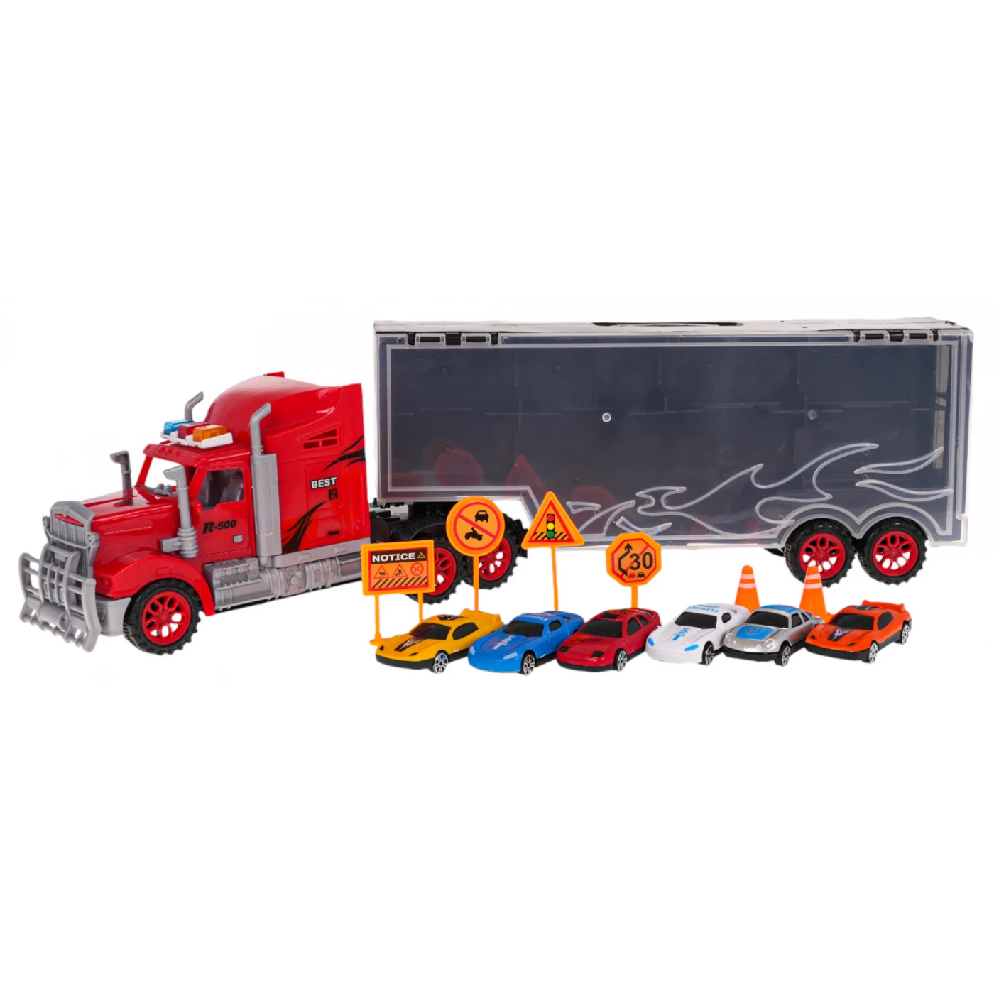 Camion jucărie cu semiremorcă, 6 mașini și accesorii [3]