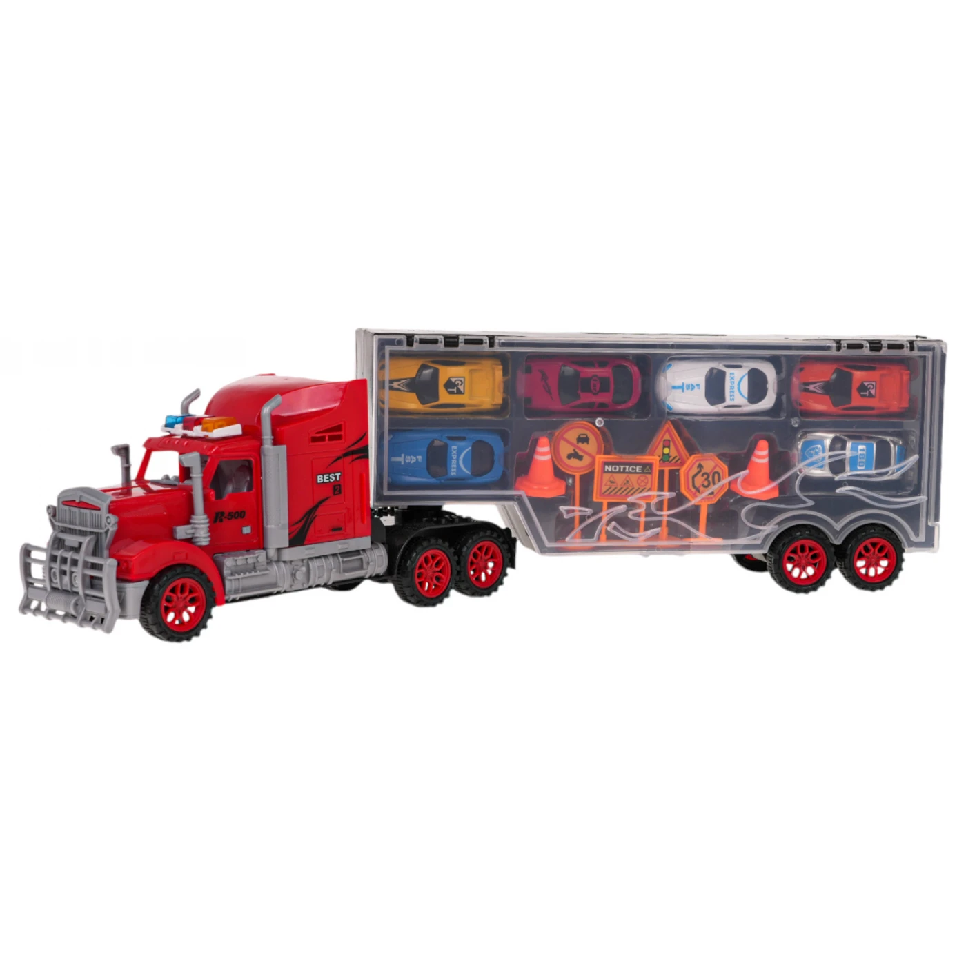 Camion jucărie cu semiremorcă, 6 mașini și accesorii [2]