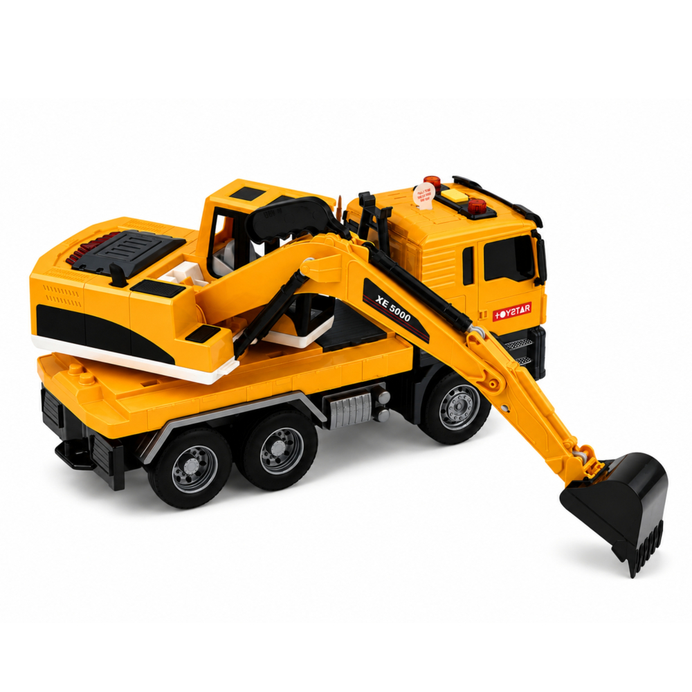 Camion cu Excavator LEAN Toys, Cupa Mobila, Lumini si Sunete, 1:14, Galben, 3 ani+ [4]