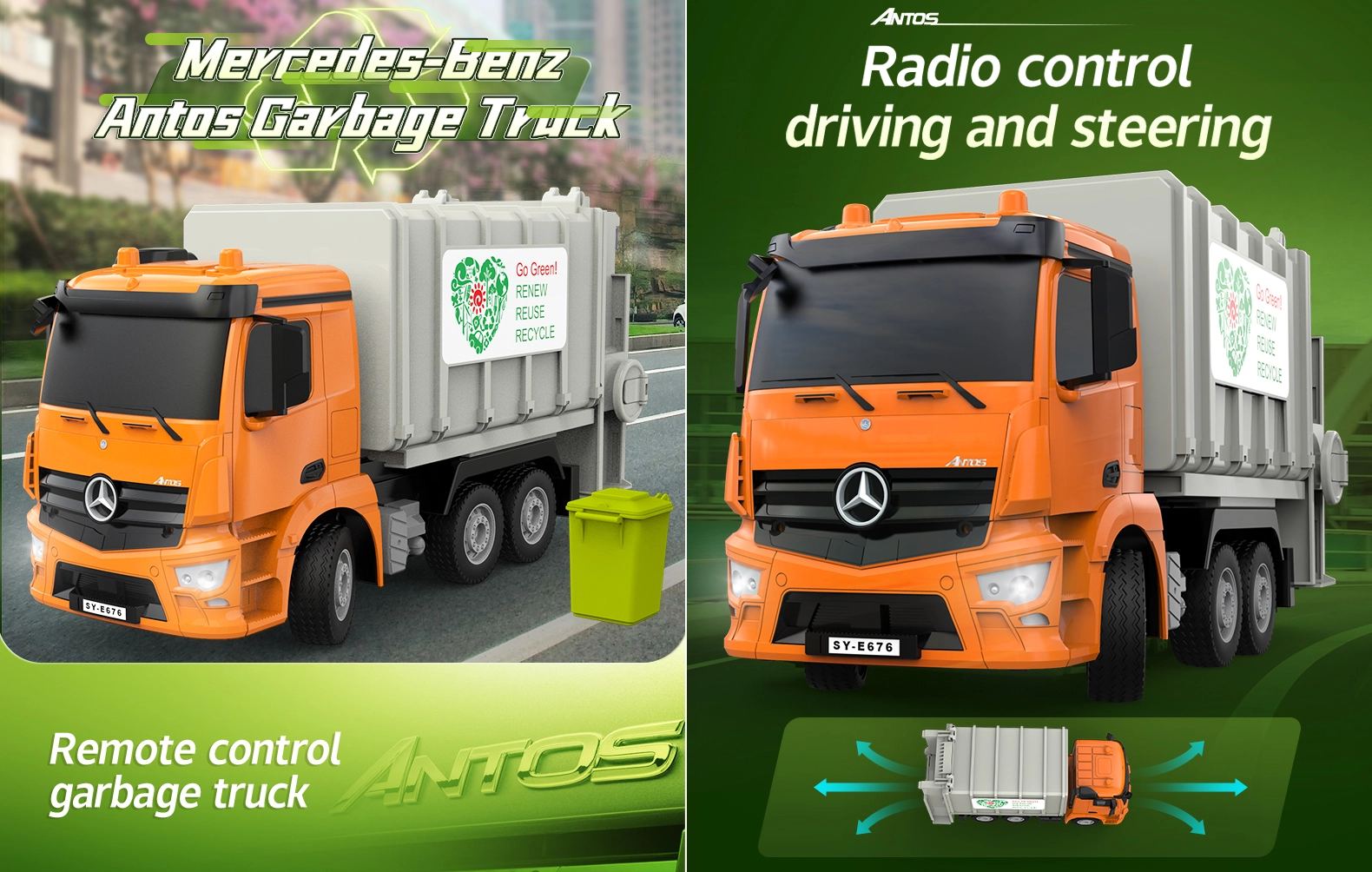 Camion de gunoi RC Mercedes-Benz Antos Double E E676-003, licență Mercedes, 1:26, telecomandă 2,4 GHz, container basculabil, compactor, 6 ani+ [3]
