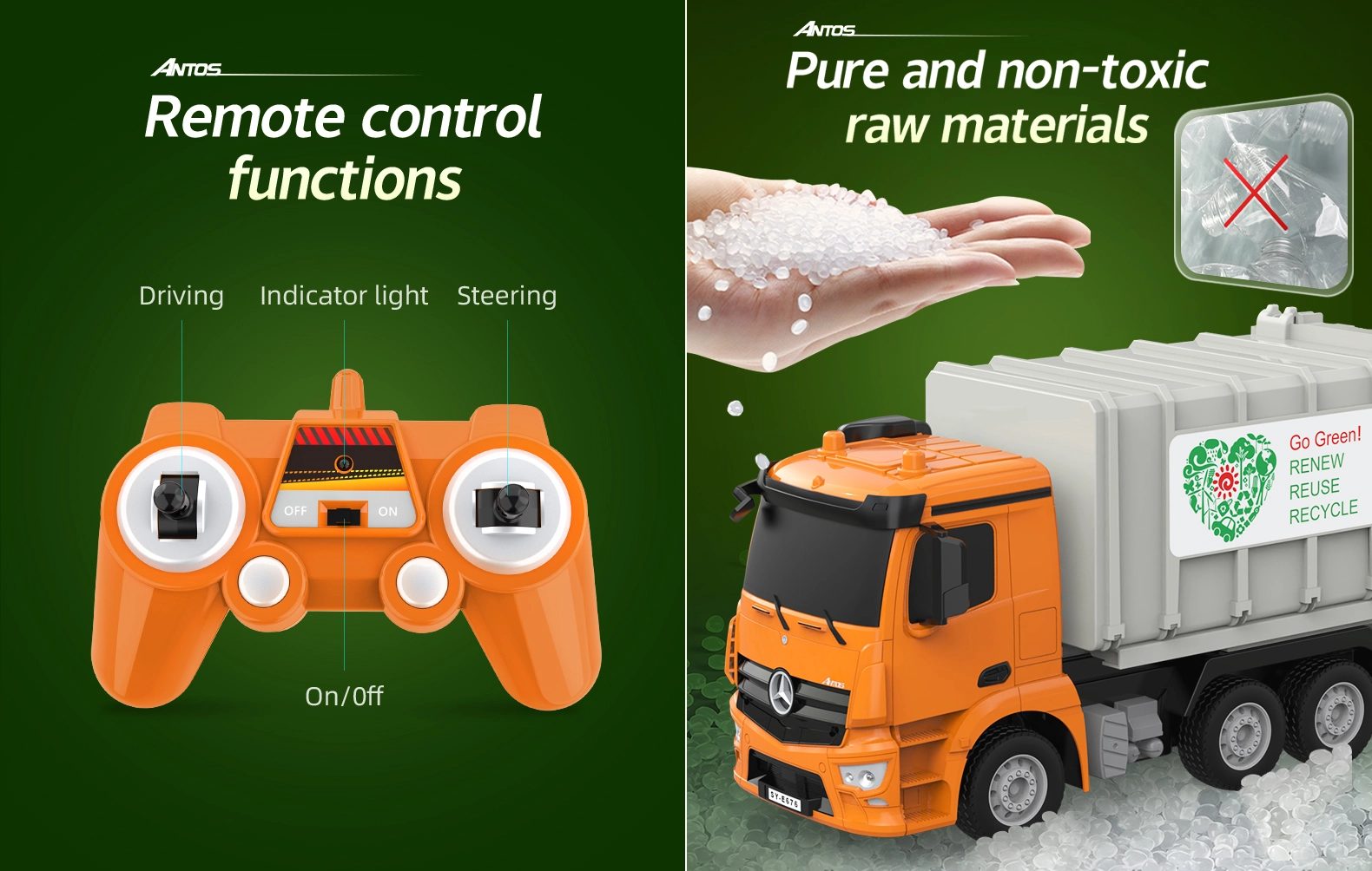 Camion de gunoi RC Mercedes-Benz Antos Double E E676-003, licență Mercedes, 1:26, telecomandă 2,4 GHz, container basculabil, compactor, 6 ani+ [5]