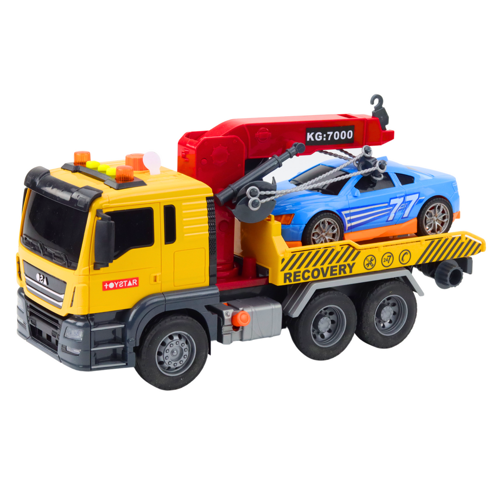 Camion de Tractare cu Macara si Masina Sport, Lumini, Sunete, Roti din Cauciuc, Baterii Incluse, 3 Ani+ [2]