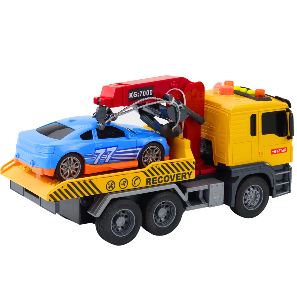 Camion de Tractare cu Macara si Masina Sport, Lumini, Sunete, Roti din Cauciuc, Baterii Incluse, 3 Ani+ [3]