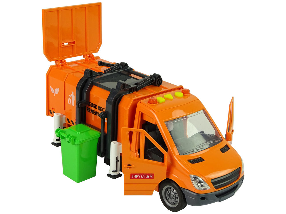 camion-gunoi-portocaliu-sunete-friction-drive-benzi-colectare-Bebelul [3]