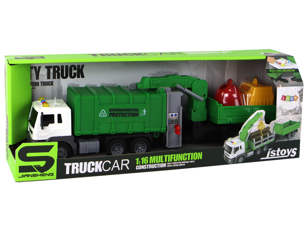 Camion Gunoi Verde cu Macara si Frictiune 1:16 cu Remorca [3]