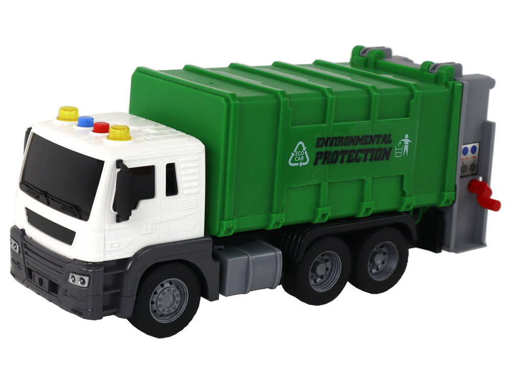 Camion Gunoi Verde cu Macara si Frictiune 1:16 cu Remorca [11]