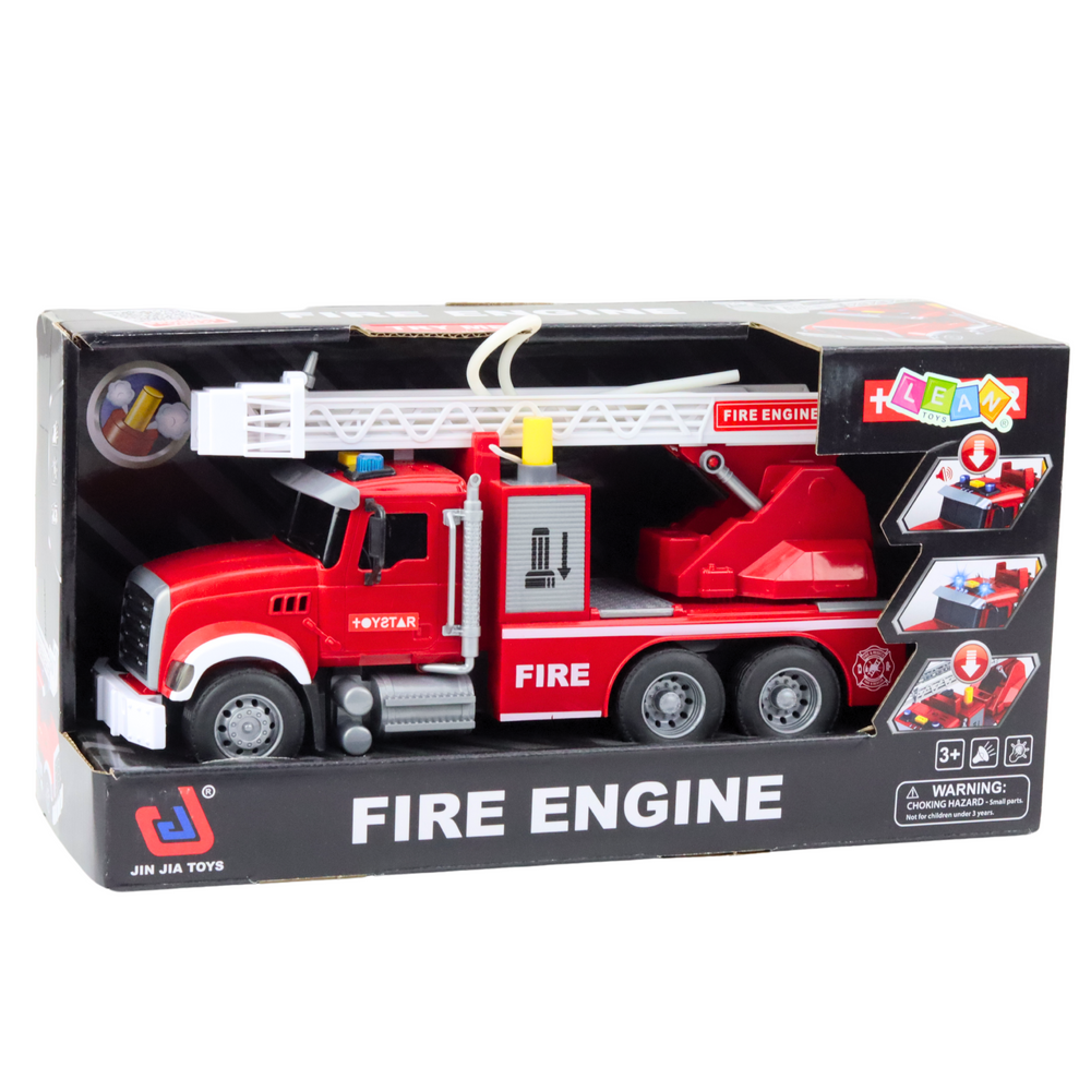 Camion pompieri rosu scara mobila lumini sunete functie stropire apa baterii incluse [4]