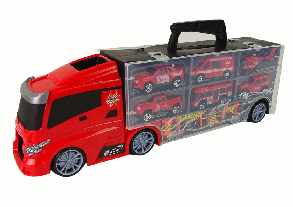 Camion pompieri transportor cu masinute si elicopter, set salvare cu semne rutiere (3+ ani) [5]