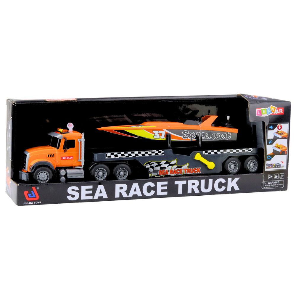Camion Sea Race cu barca cu motor cu cheita, lumini si sunete, portocaliu [5]