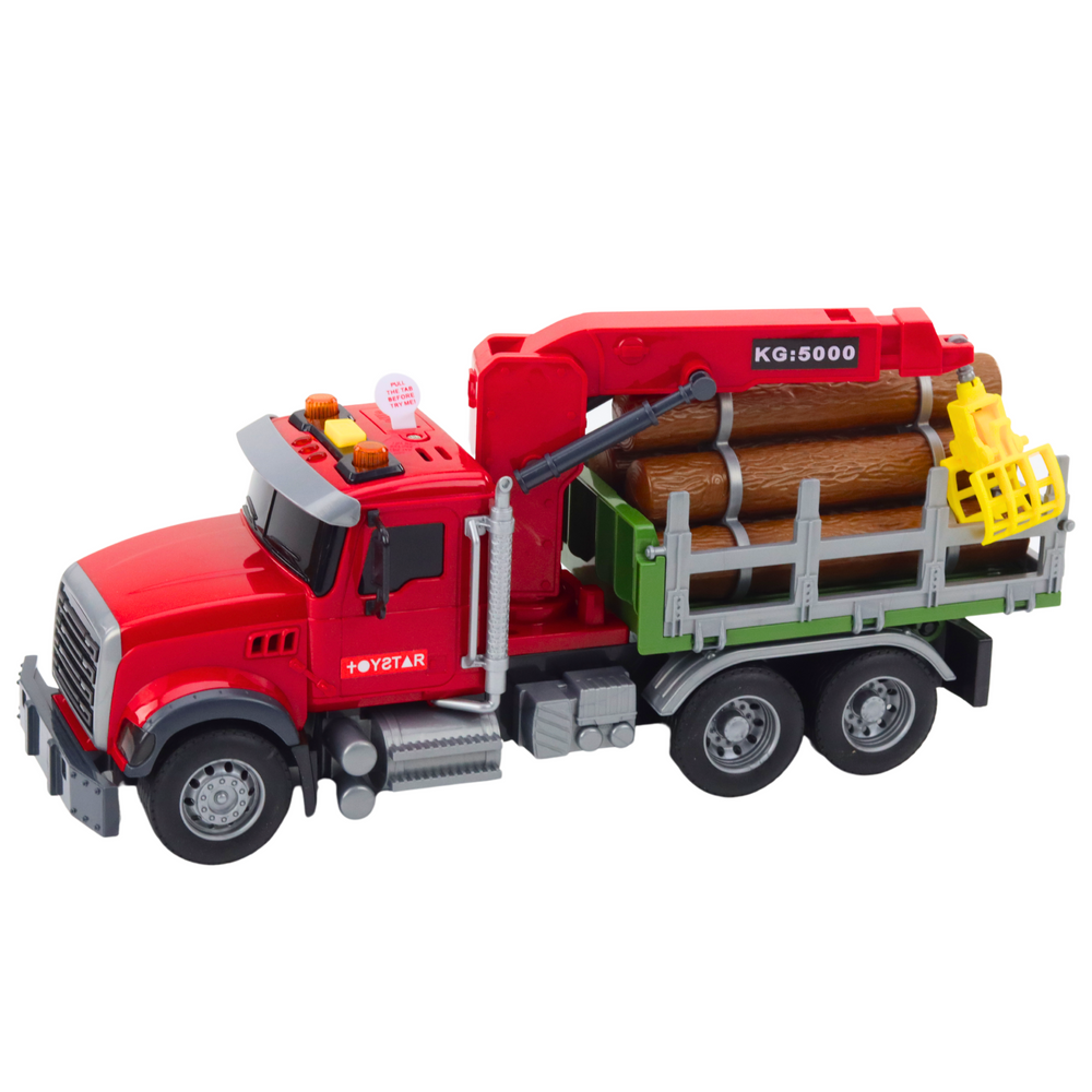 Camion transport busteni cu macara rosie lumini sunete baterii incluse scara 1:14 [2]