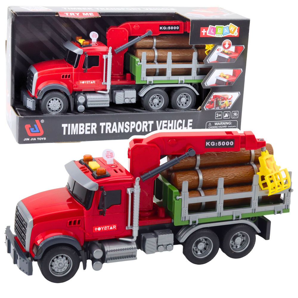 Camion transport busteni cu macara rosie lumini sunete baterii incluse scara 1:14 [1]