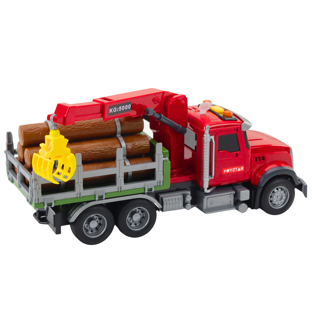 Camion transport busteni cu macara rosie lumini sunete baterii incluse scara 1:14 [3]