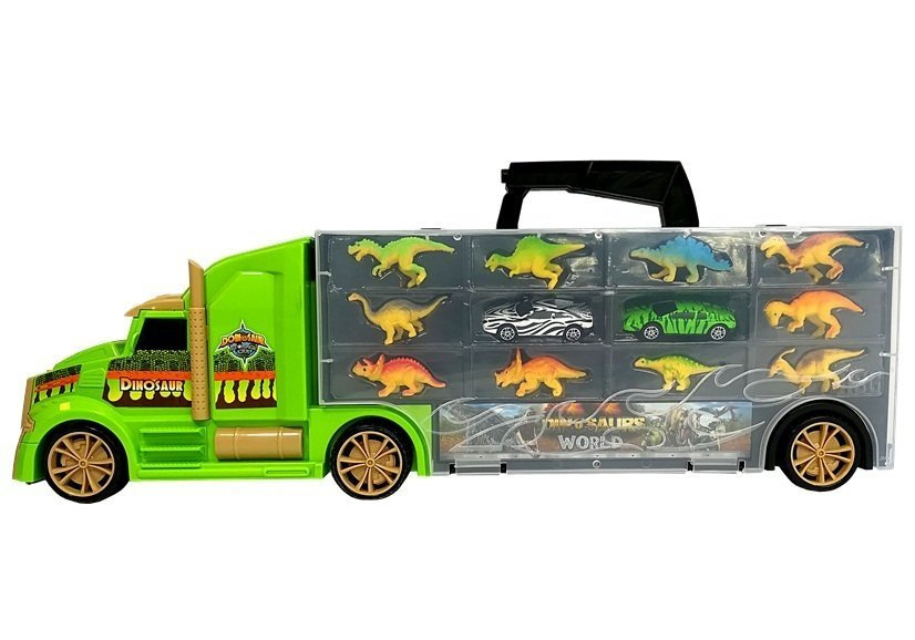 Camion transport dinozauri valiza sortator copii 3+ verde jucarie educativa [4]