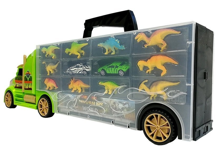 Camion transport dinozauri valiza sortator copii 3+ verde jucarie educativa [6]