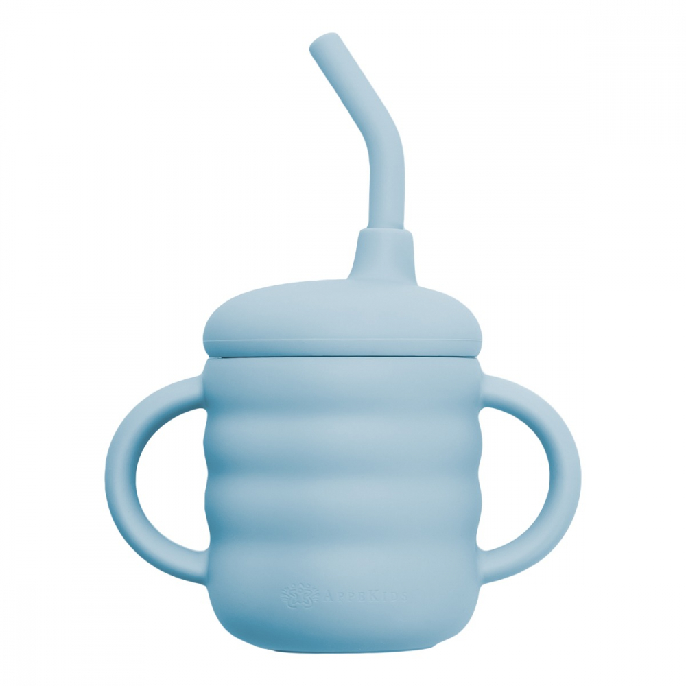 Cana din silicon cu pai, AppeKids - Albastru [6]