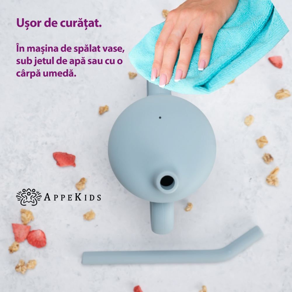Cana din silicon cu pai, AppeKids - Albastru [3]