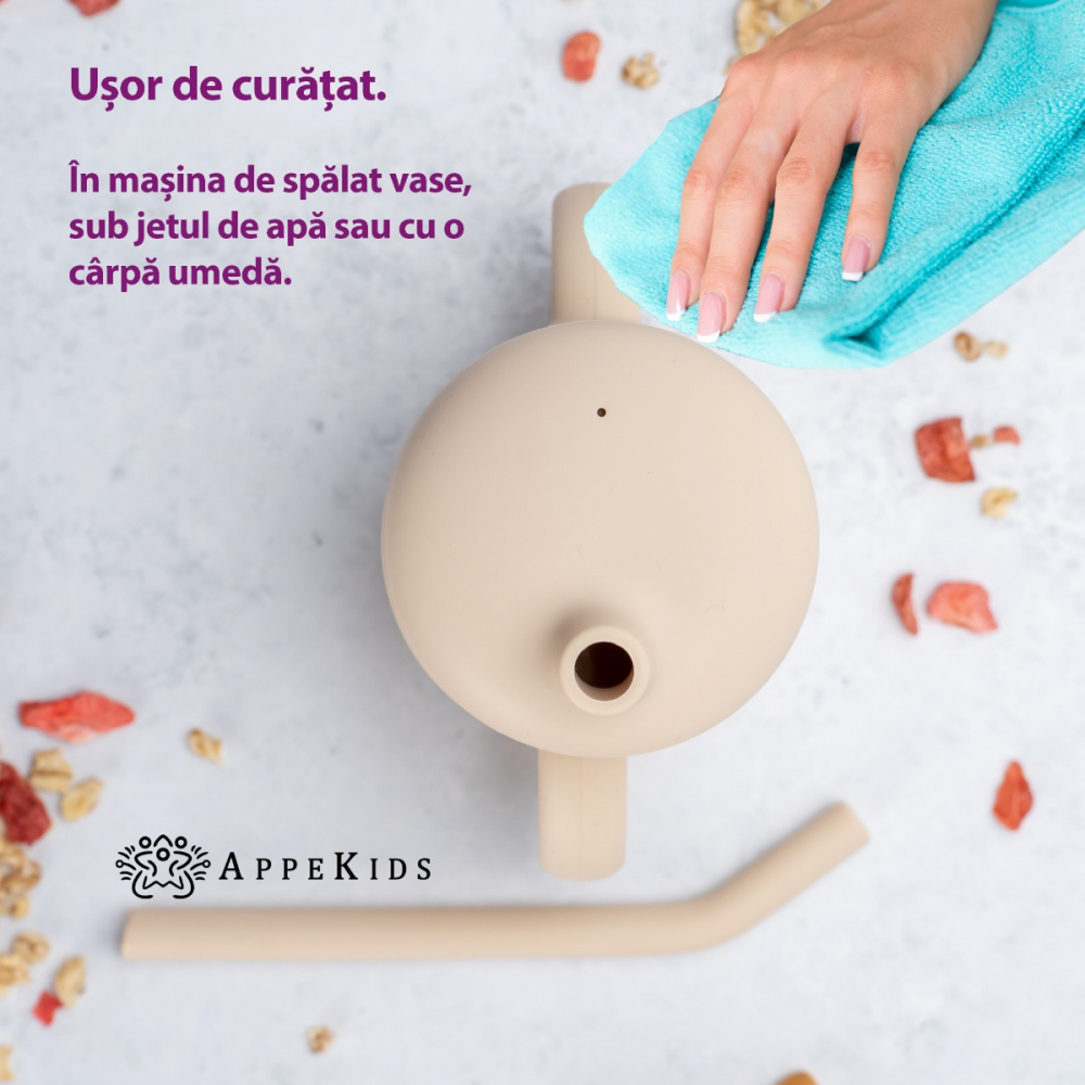 Cana din silicon cu pai, AppeKids - Bej [4]