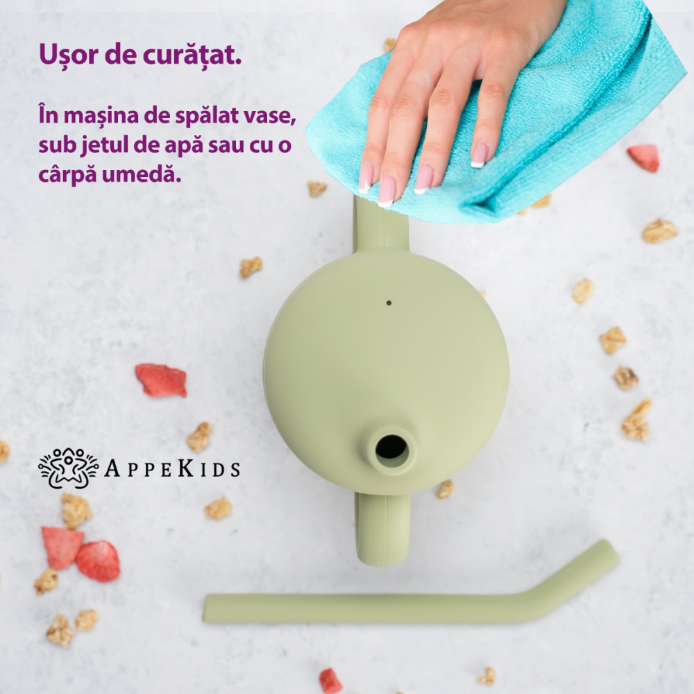 Cana din silicon cu pai, AppeKids - Verde [3]