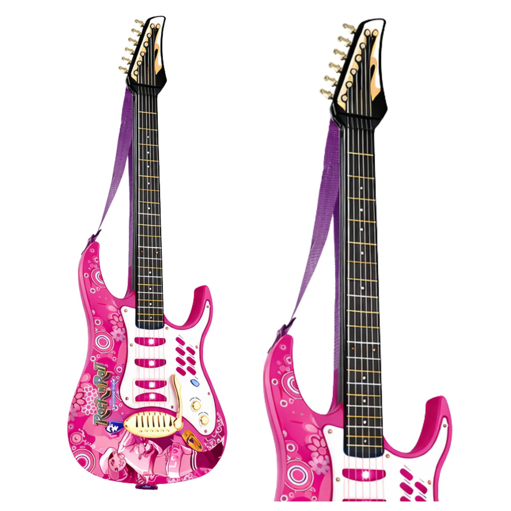 Chitara electrica roz cu microfon si amplificator [4]