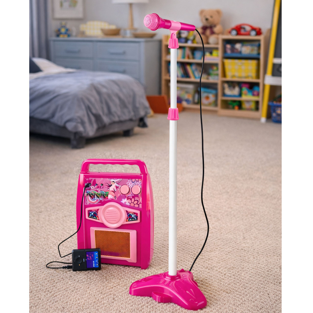 Chitara electrica roz cu microfon si amplificator [5]