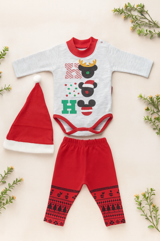 Compleu Craciun body, pantaloni si caciula [3]