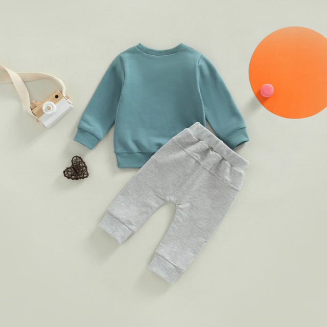 Compleu cu bluzita albastra pentru baietei - Dad's little dude [2]