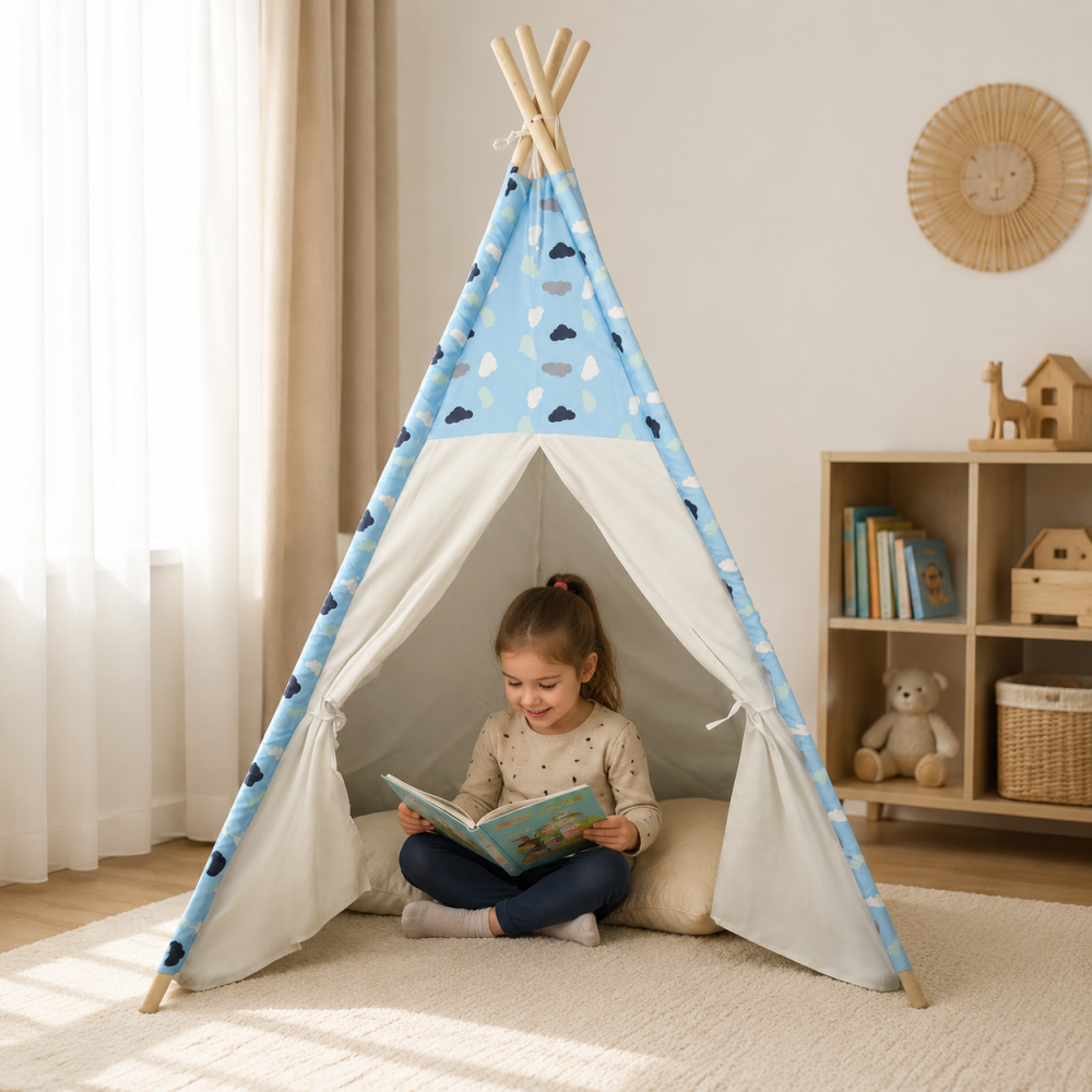 Cort tip tepee indian pentru copii model nori impermeabil [7]