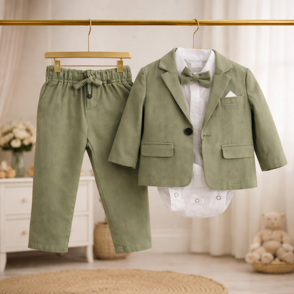 Costum elegant bebe verde baieti Terry [2]