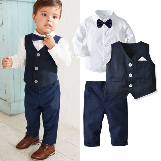 Costum elegant bleumarine cu vestuta si papion [1]