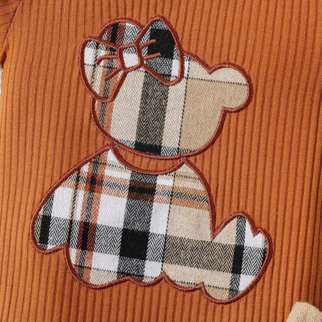 Costumas cu body maro si fustita in carouri - Teddy [3]
