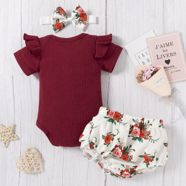 Costumas cu body visiniu si pantaloni scurti - Flower [5]