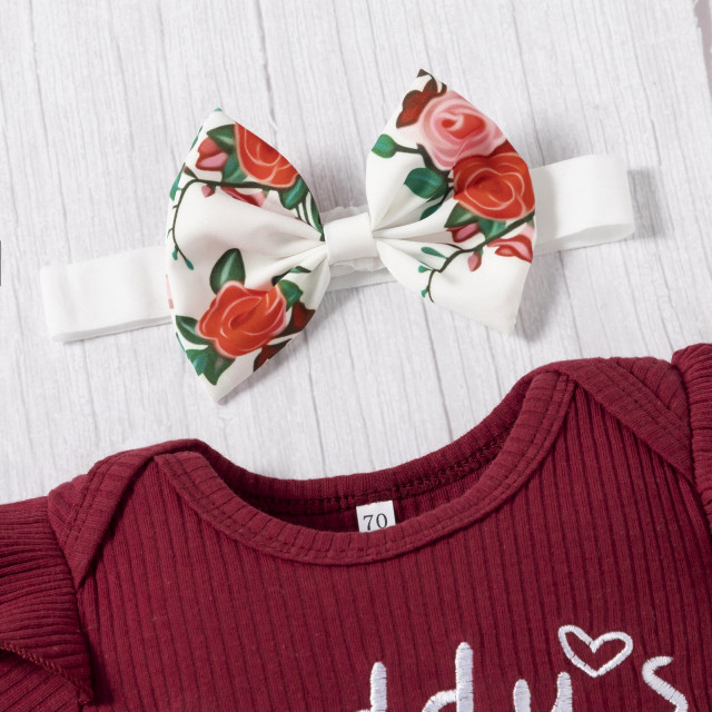 Costumas cu body visiniu si pantaloni scurti - Flower [3]