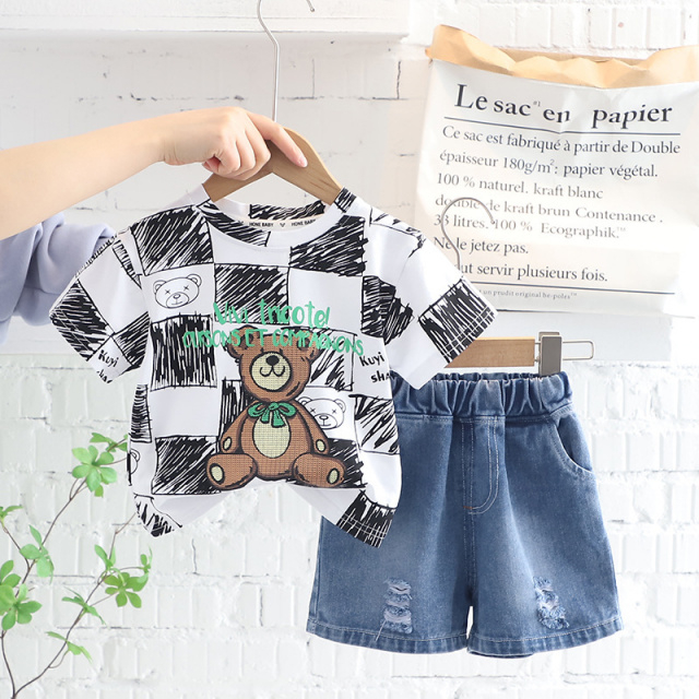 Costumas cu tricou alb si blugi pentru baietei - Bear [1]