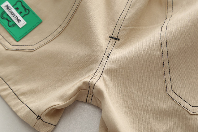 Costumas pentru baietei cu tricou tip polo in dungi verzi si ivoire [10]