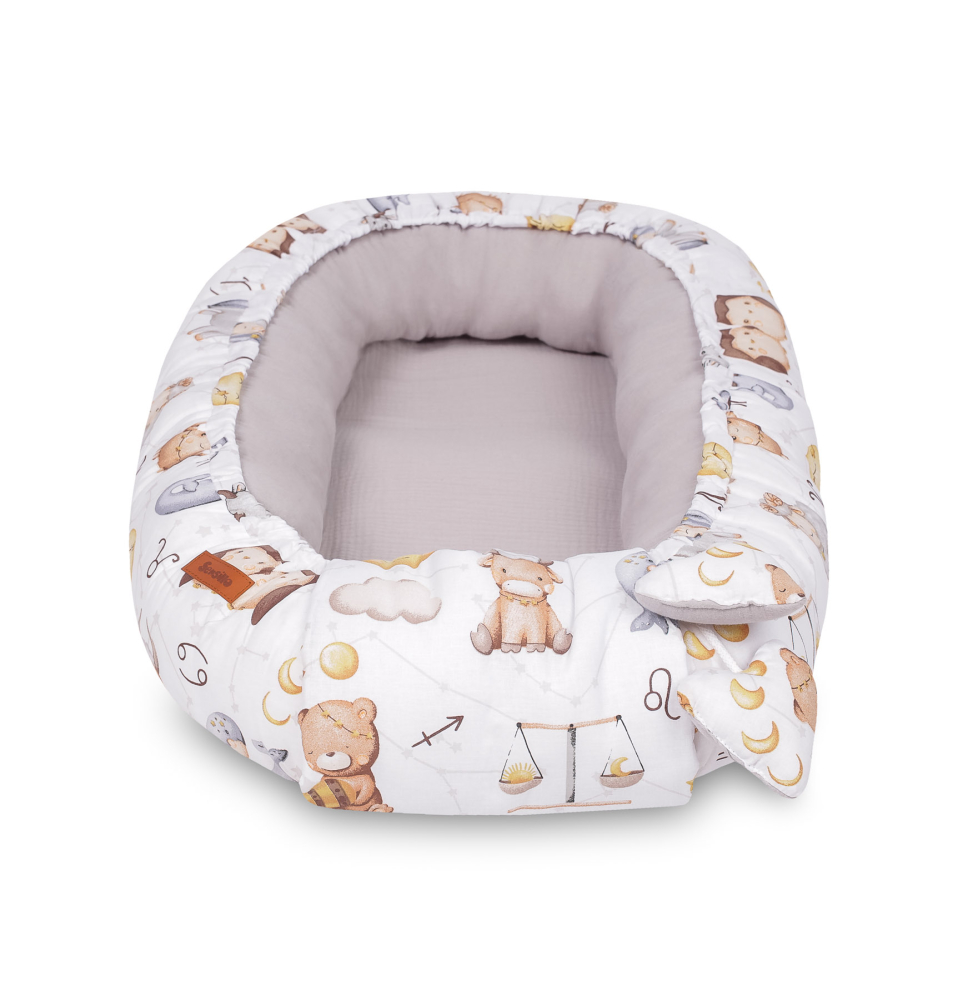 Cuib bebe din muselina zodiac gri 80x45 + perna [4]