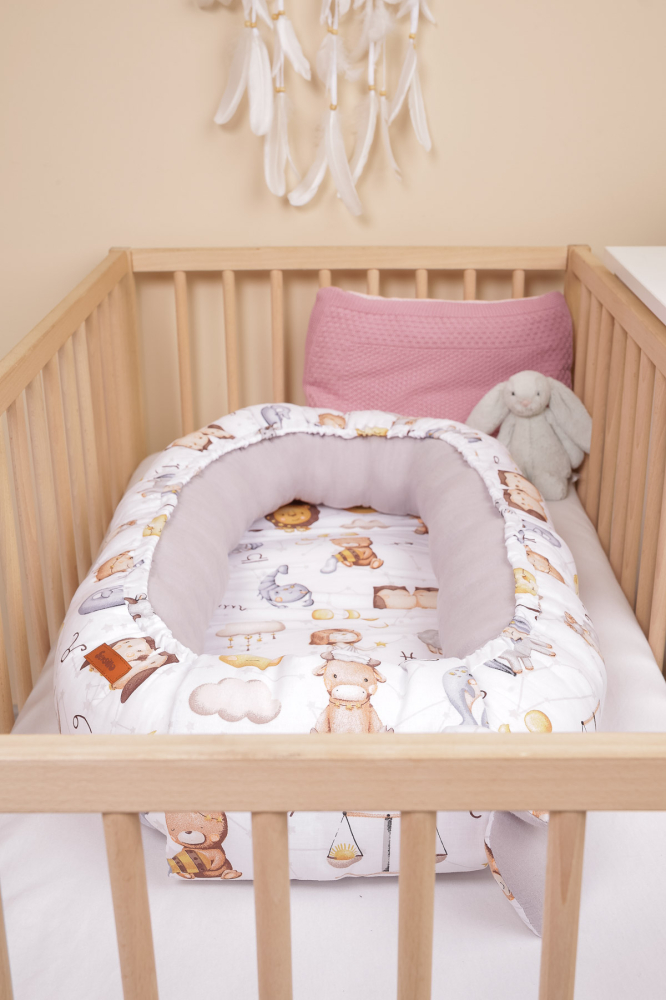 Cuib bebe din muselina zodiac gri 80x45 + perna [7]