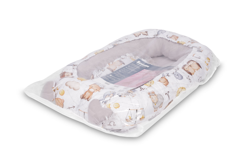 Cuib bebe din muselina zodiac gri 80x45 + perna [6]