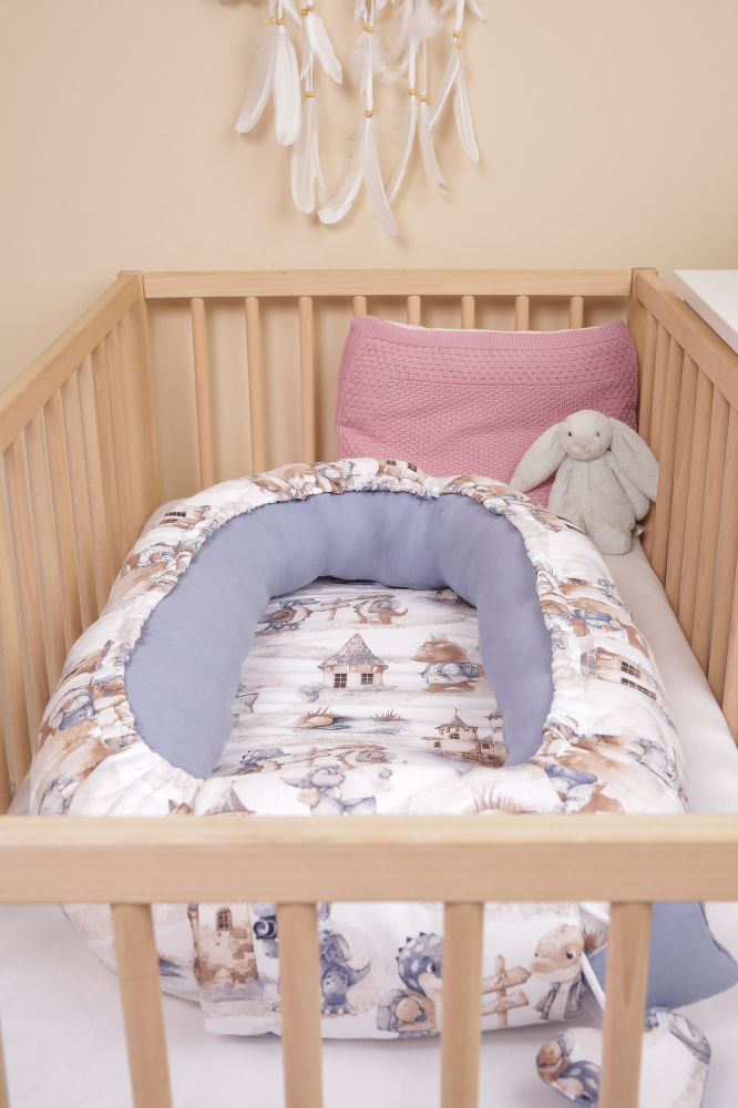 Cuib bebe din muselina cu dragoni jeans 80x45 + perna [7]
