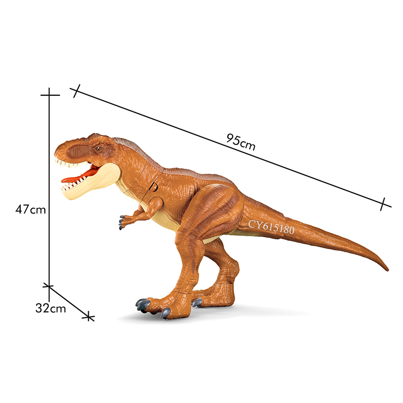 Dinozaur gigant T-Rex pe rotite, cu sunete, lumini si efect de ceata, figurine incluse, 95 cm, maro, 3 ani+ [7]
