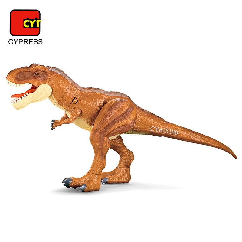 Dinozaur gigant T-Rex pe rotite, cu sunete, lumini si efect de ceata, figurine incluse, 95 cm, maro, 3 ani+ [4]