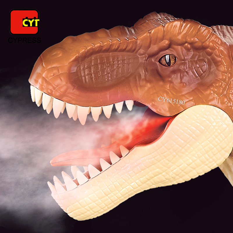 Dinozaur gigant T-Rex pe rotite, cu sunete, lumini si efect de ceata, figurine incluse, 95 cm, maro, 3 ani+ [5]