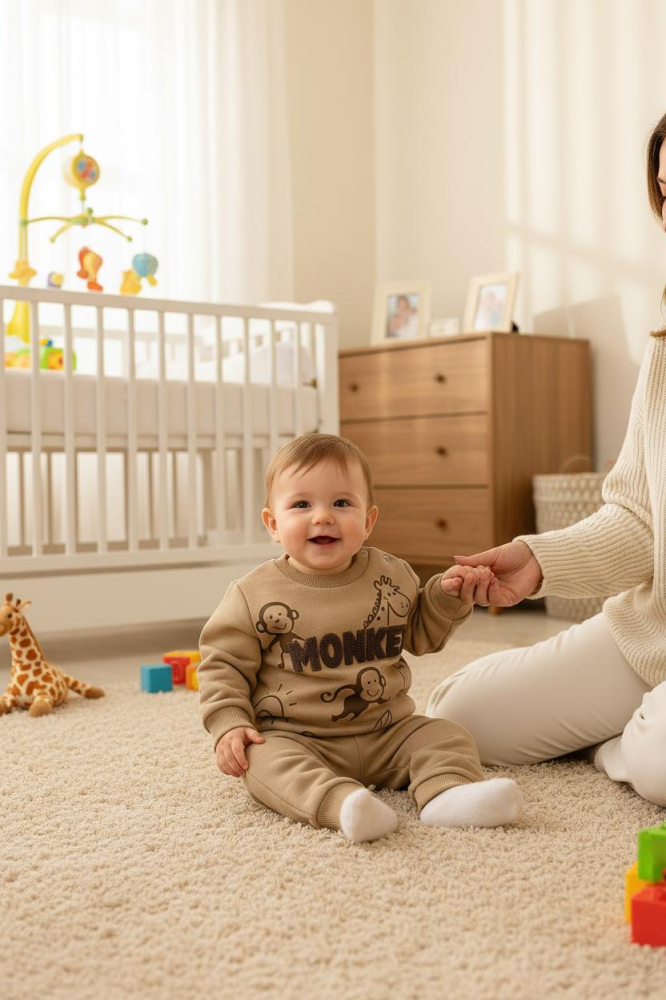Set hanorac si pantaloni bebelusi din bumbac – Monkey [5]