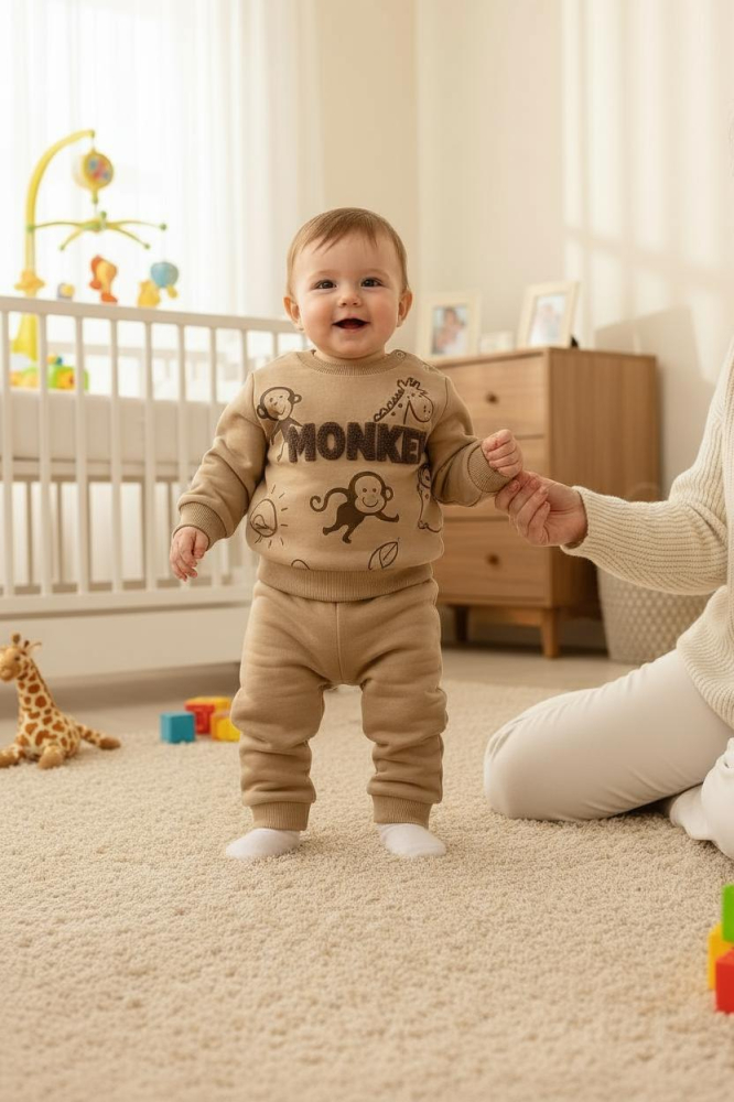 Set hanorac si pantaloni bebelusi din bumbac – Monkey [2]